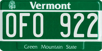 VT license plate OFO922