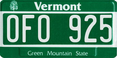 VT license plate OFO925
