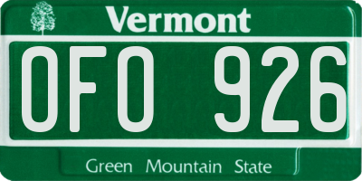 VT license plate OFO926