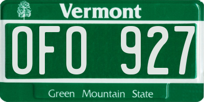 VT license plate OFO927