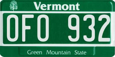 VT license plate OFO932