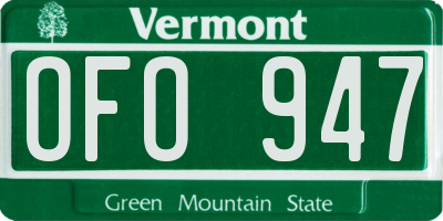 VT license plate OFO947