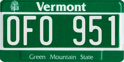 VT license plate OFO951