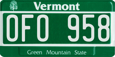 VT license plate OFO958