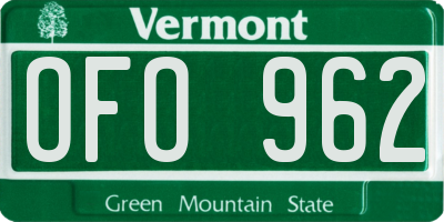 VT license plate OFO962