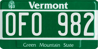 VT license plate OFO982