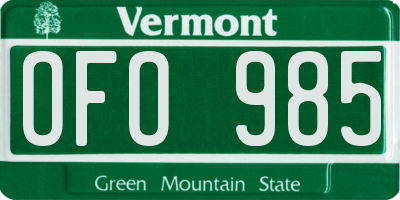 VT license plate OFO985