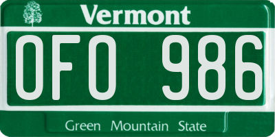 VT license plate OFO986