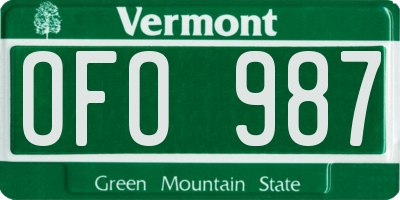 VT license plate OFO987