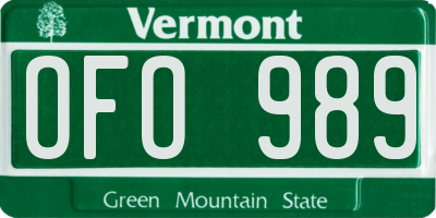 VT license plate OFO989