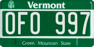 VT license plate OFO997