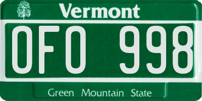 VT license plate OFO998