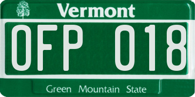 VT license plate OFP018