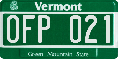 VT license plate OFP021