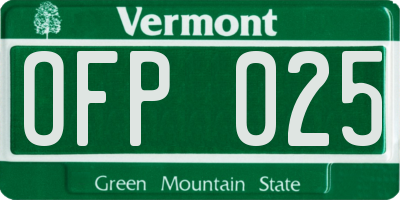 VT license plate OFP025