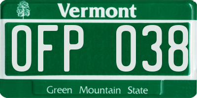 VT license plate OFP038