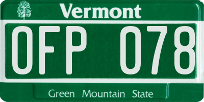 VT license plate OFP078