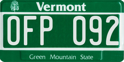 VT license plate OFP092