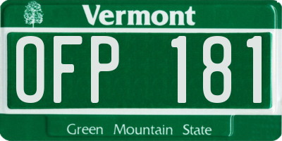 VT license plate OFP181