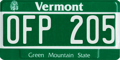 VT license plate OFP205