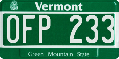 VT license plate OFP233