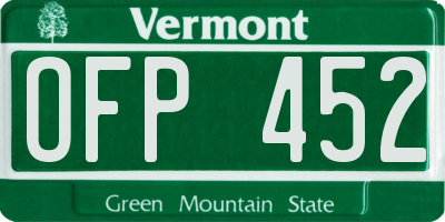 VT license plate OFP452
