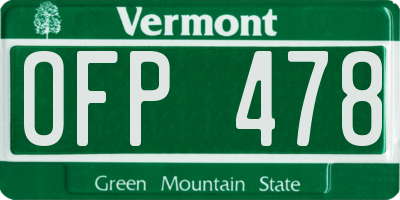 VT license plate OFP478