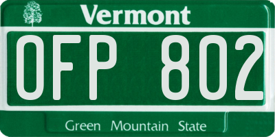 VT license plate OFP802