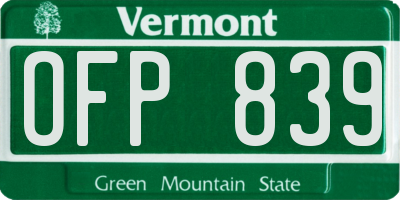 VT license plate OFP839