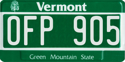 VT license plate OFP905