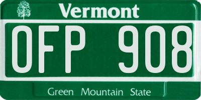 VT license plate OFP908
