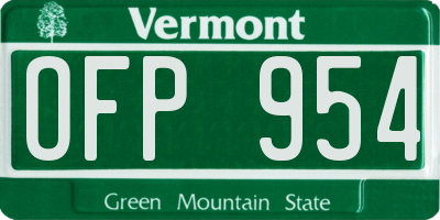 VT license plate OFP954