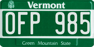 VT license plate OFP985