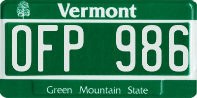 VT license plate OFP986