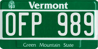 VT license plate OFP989