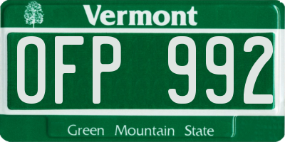 VT license plate OFP992
