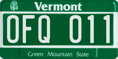 VT license plate OFQ011