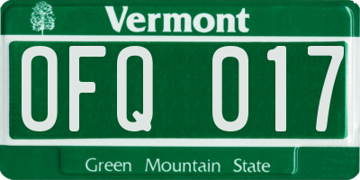 VT license plate OFQ017