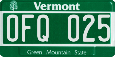 VT license plate OFQ025