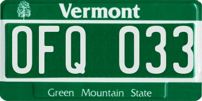 VT license plate OFQ033