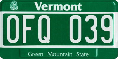 VT license plate OFQ039