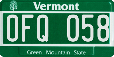 VT license plate OFQ058