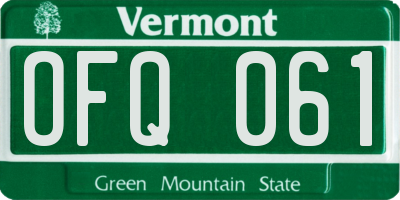 VT license plate OFQ061