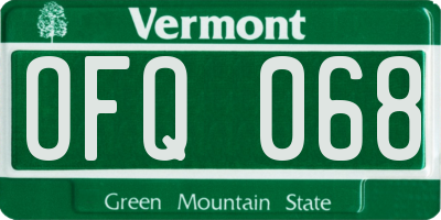 VT license plate OFQ068