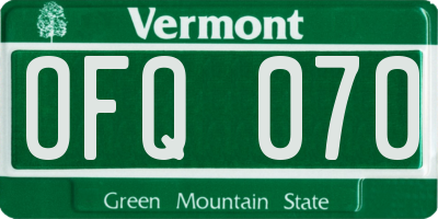VT license plate OFQ070
