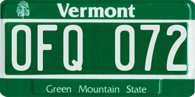 VT license plate OFQ072