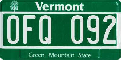 VT license plate OFQ092