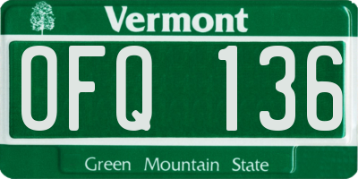 VT license plate OFQ136