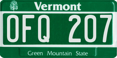VT license plate OFQ207