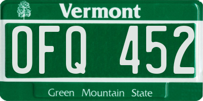VT license plate OFQ452